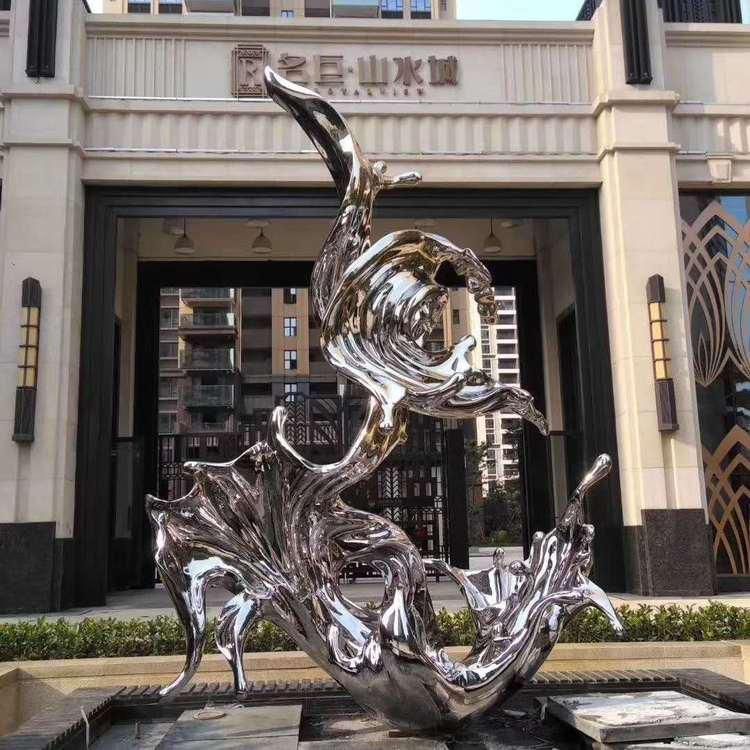 大型不锈钢雕塑 水景浪花金属摆件 户外艺术镜面海浪 (4)
