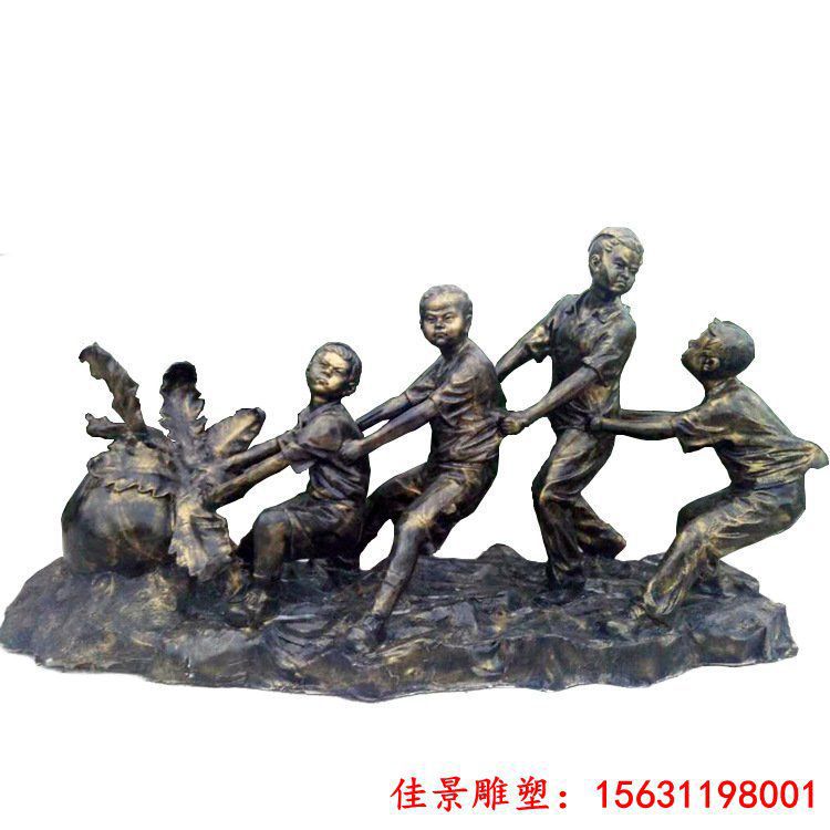 玻璃钢仿铜拔萝卜的儿童公园小品铜雕