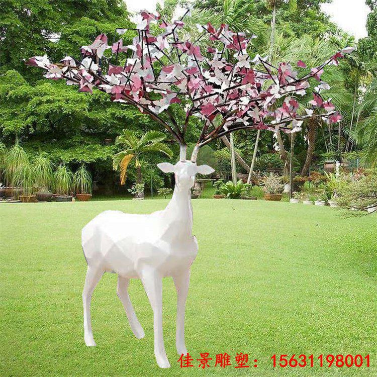 玻璃钢动物摆件304不锈钢彩绘梅花鹿雕塑设计