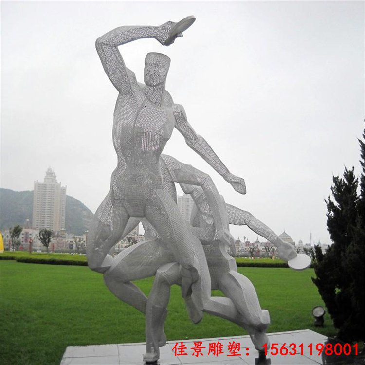 不锈钢打乒乓球运动人物雕塑