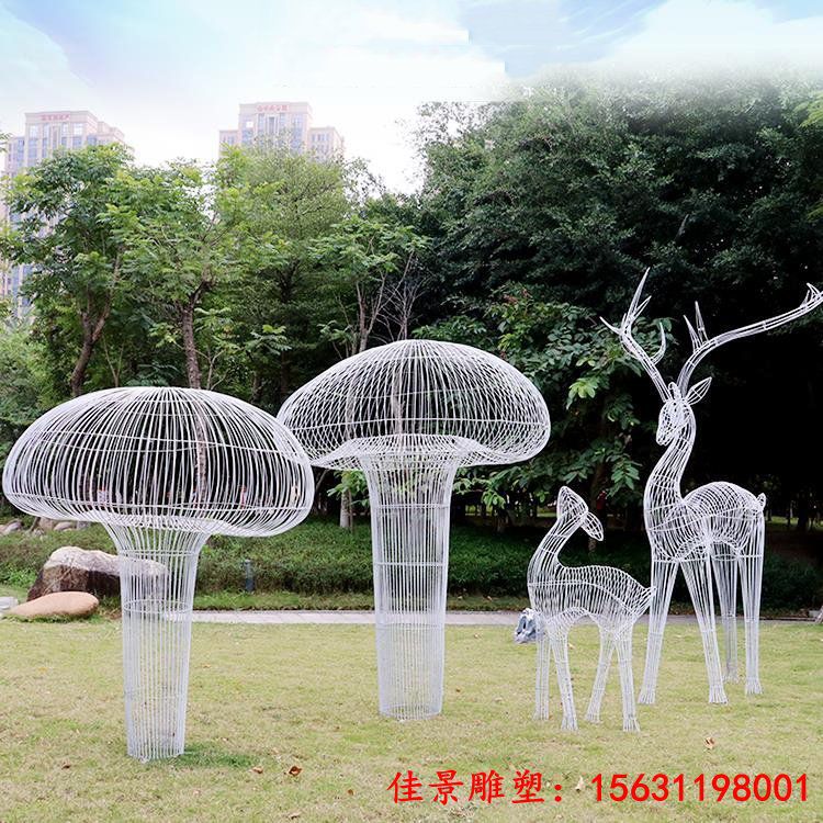 不锈钢丝编织镂空蘑菇雕塑