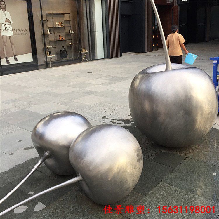 镜面不锈钢樱桃雕塑