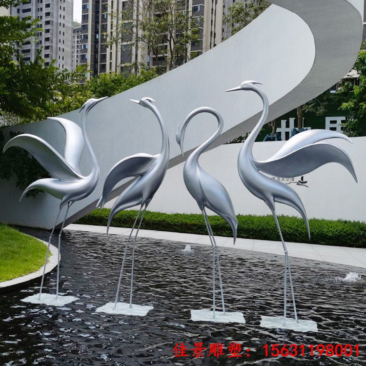 不锈钢仙鹤雕塑售楼部水池造景摆件
