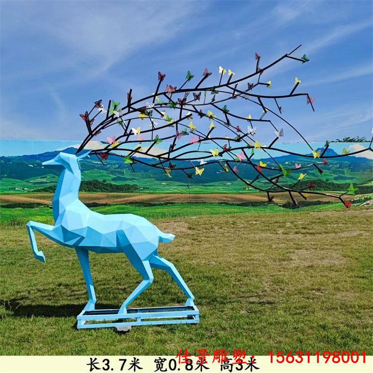 玻璃钢彩绘动物公园小鹿雕塑