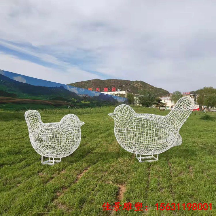 不锈钢丝编织镂空小鸟雕塑