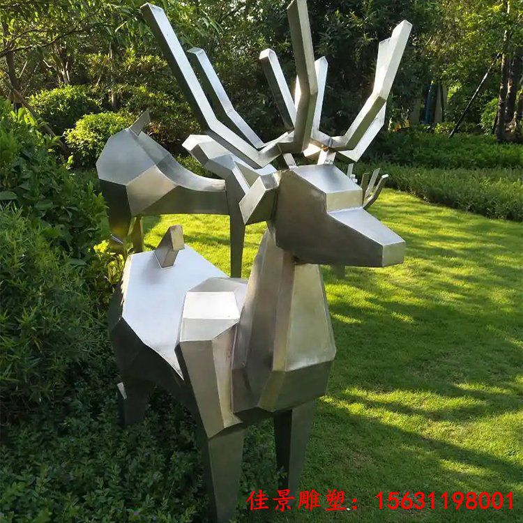 镜面不锈钢几何鹿雕塑