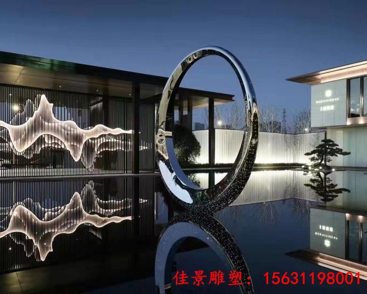 月亮造型不锈钢发光圆环雕塑新品
