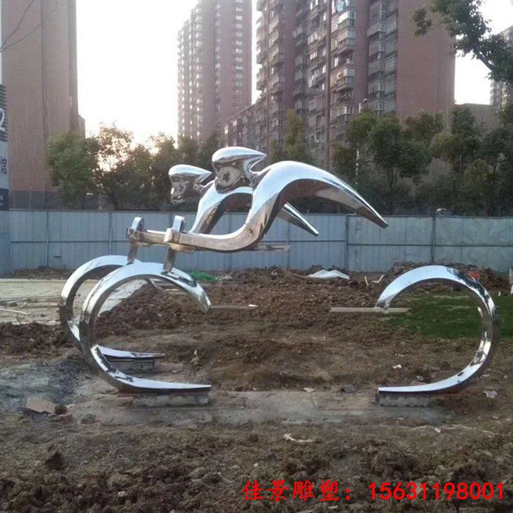 金属镜面不锈钢骑自行车运动人物雕塑