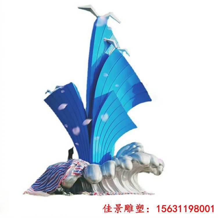 不锈钢抽象海浪海鸥雕塑设计