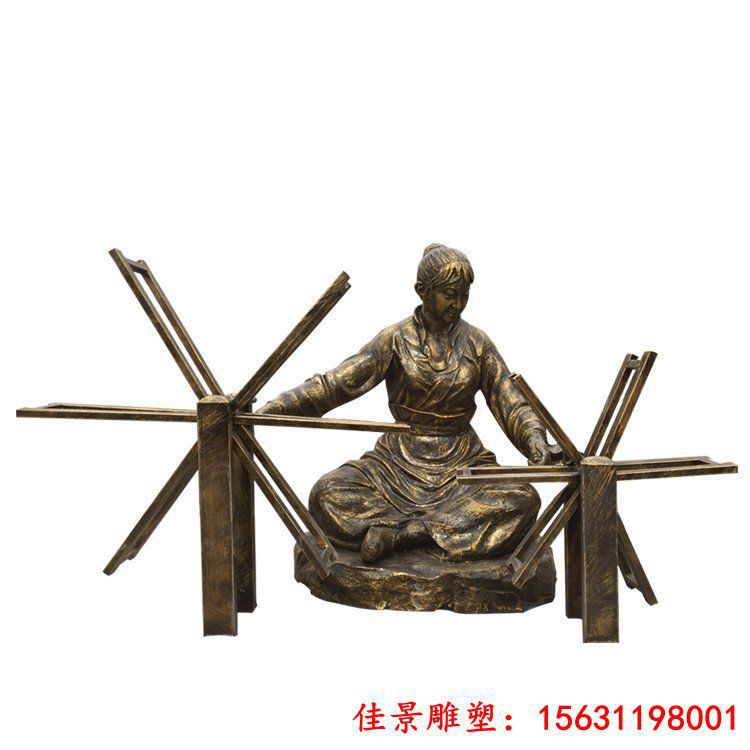纺线人物铜雕传统民俗雕塑