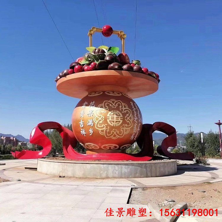 不锈钢水果篮子雕塑公园景观