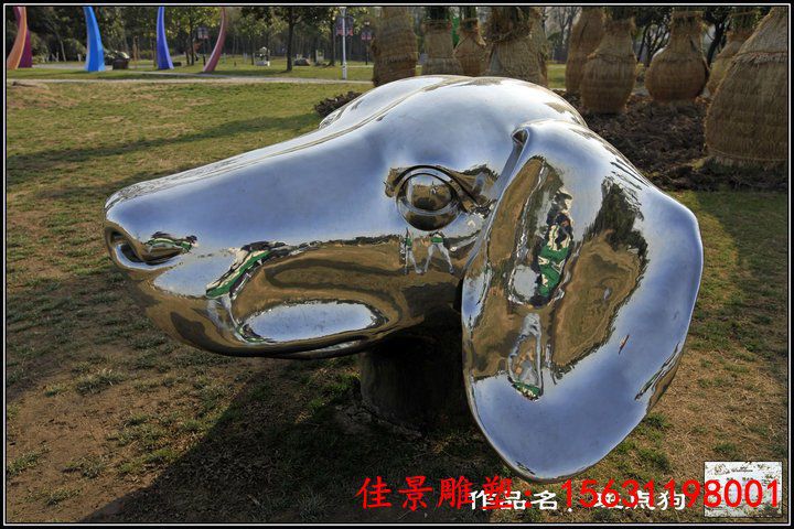 镜面不锈钢斑点狗雕塑