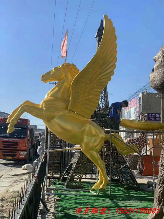 玻璃钢仿铜飞马小区动物雕塑