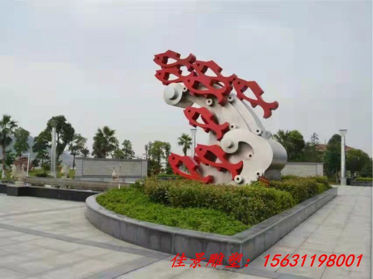 抽象不锈钢鲤鱼跃龙门雕塑