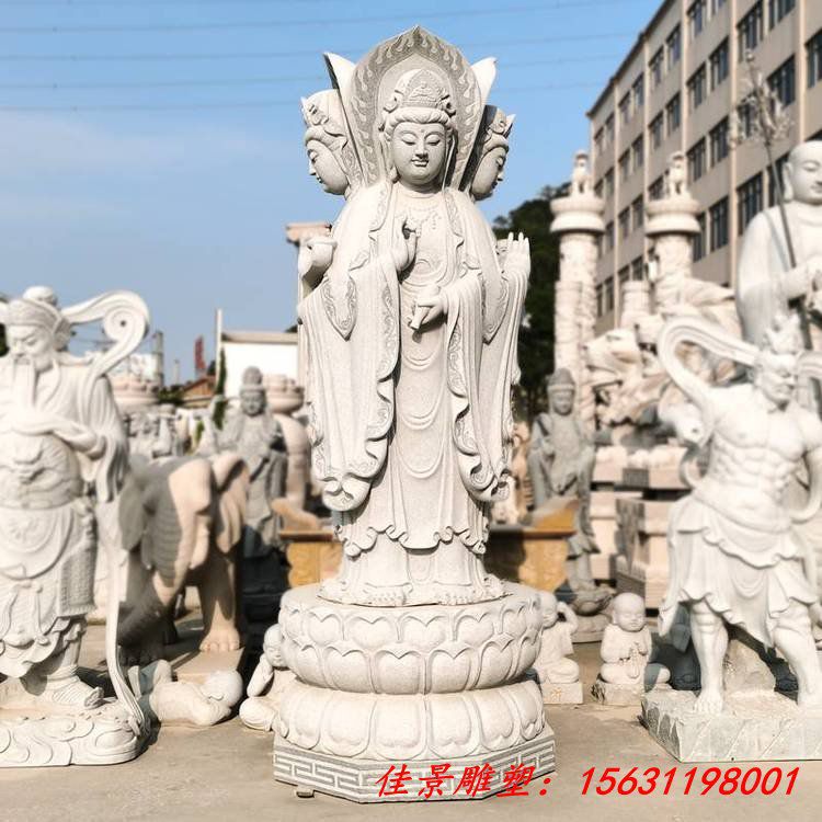 汉白玉三面观音石雕