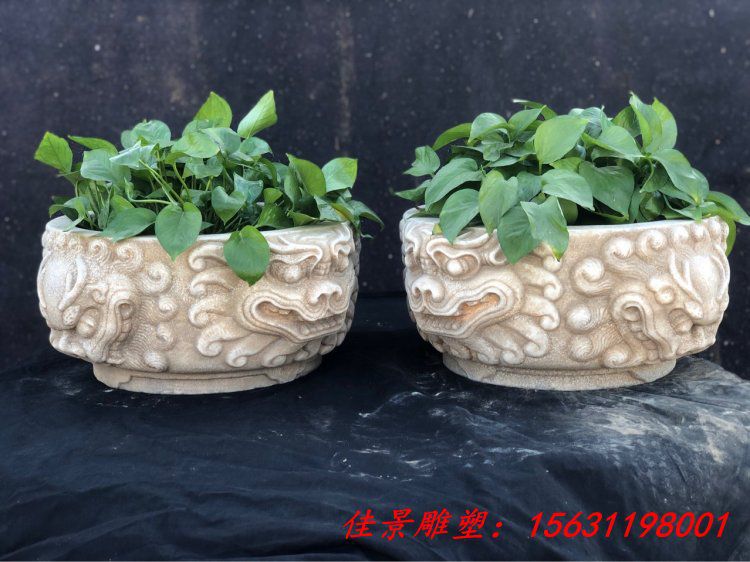 仿古汉白玉祥云花盆石雕