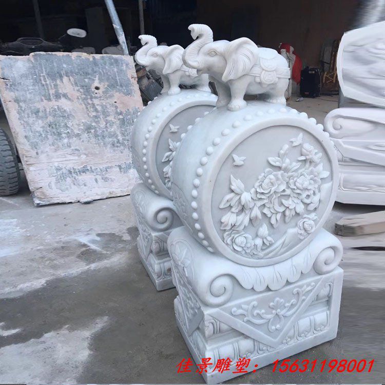 抱鼓石雕塑汉白玉小象门墩石雕