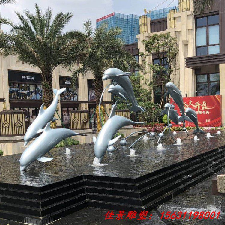 镜面动物不锈钢海豚跳跃雕塑