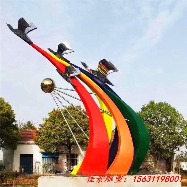 不锈钢抽象大雁放飞理想雕塑