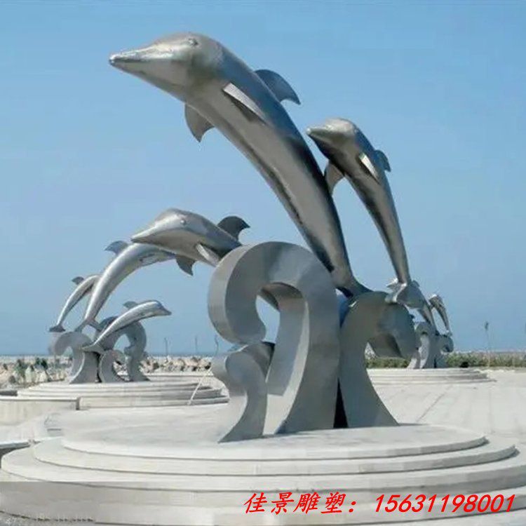 不锈钢动物海豚戏水雕塑