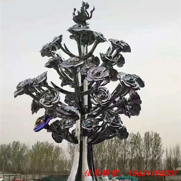 不锈钢抽象花树雕塑