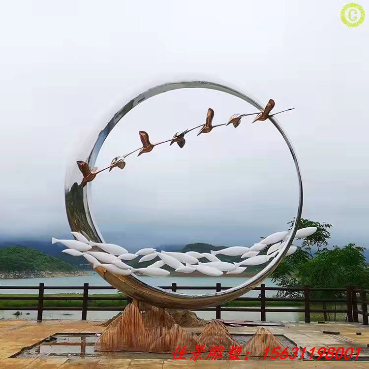 不锈钢抽象鲤鱼跃龙门雕塑