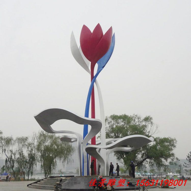 不锈钢彩色抽象花朵雕塑