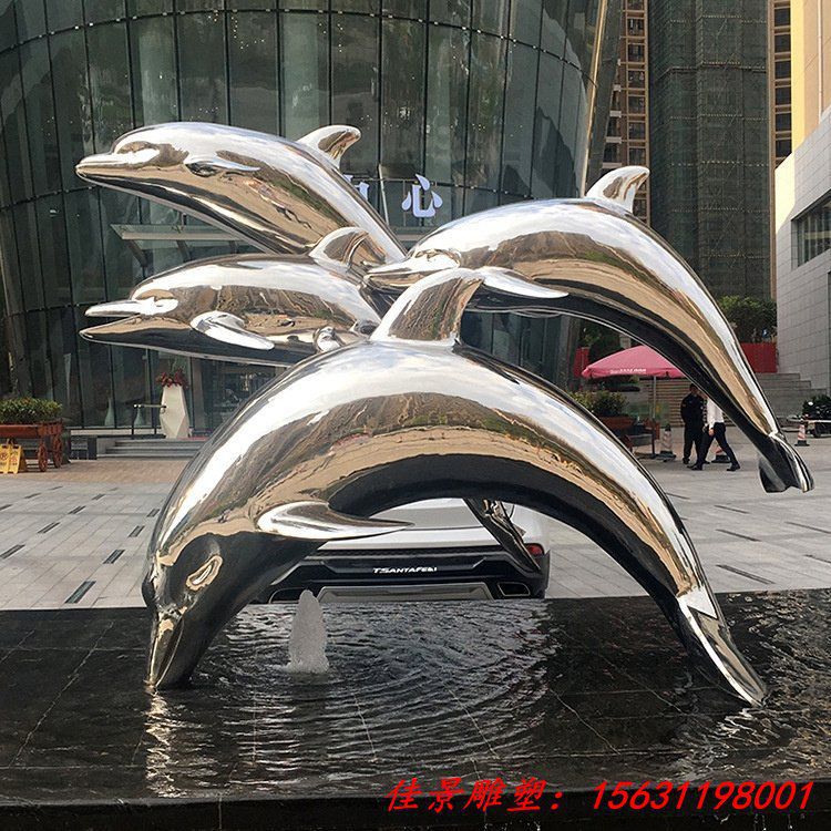 镜面不锈钢跳跃的海豚雕塑