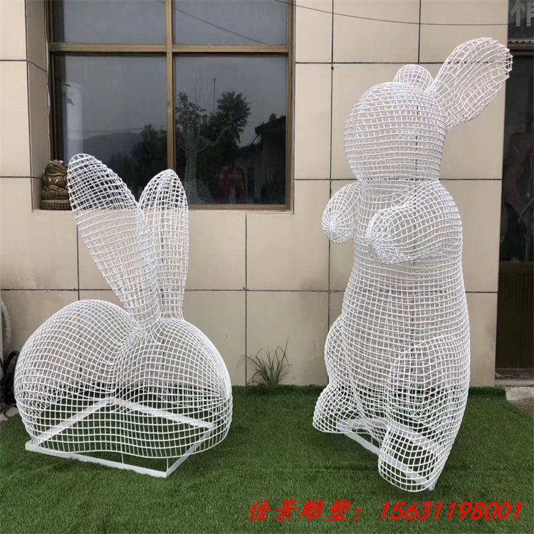 不锈钢编织兔子雕塑动物摆件