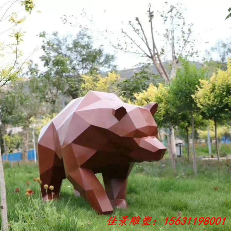 不锈钢抽象几何狗熊雕塑