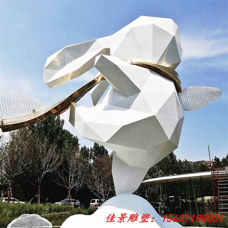 不锈钢几何卡通兔子雕塑