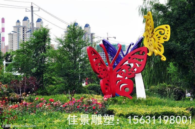 广场不锈钢彩绘蝴蝶雕塑