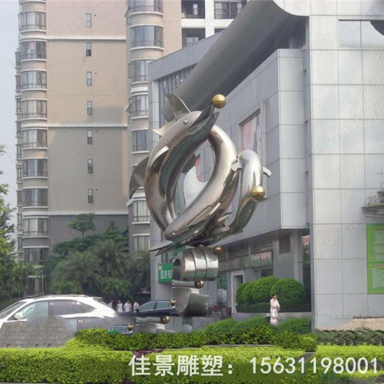 海豚跳跃景区不锈钢雕塑