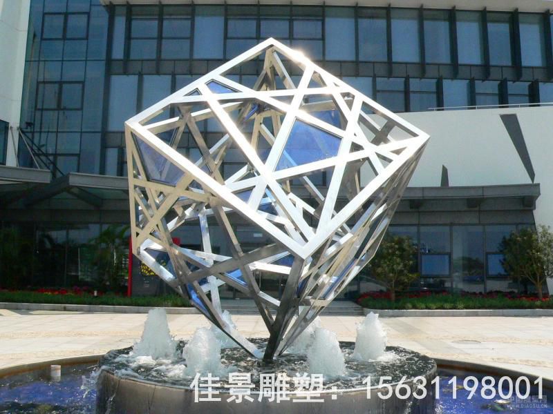镂空方块不锈钢标志雕塑