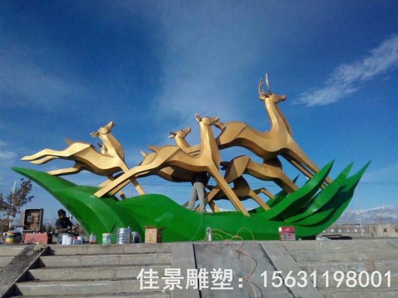 群鹿动物标志铜雕