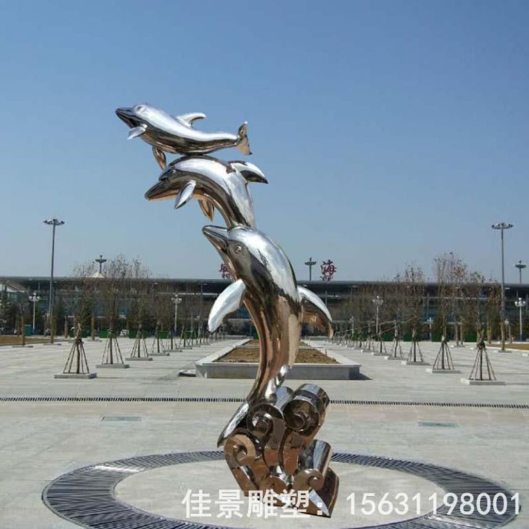 海豚跳跃不锈钢景观雕塑