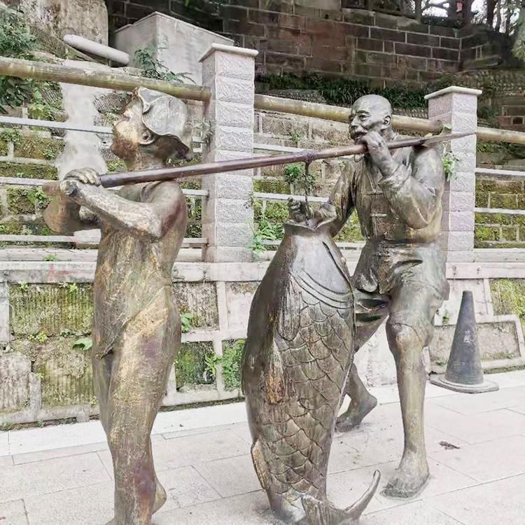 渔文化称鱼标志铜雕