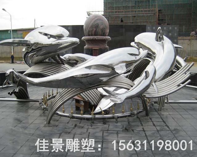 跳跃海豚不锈钢园林雕塑