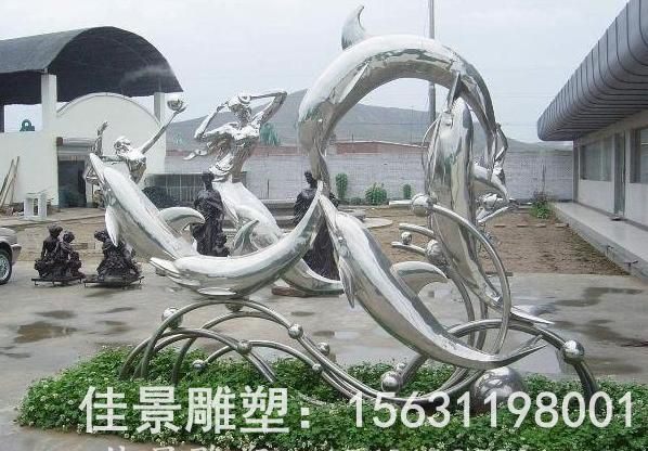 跳跃海豚不锈钢城市雕塑