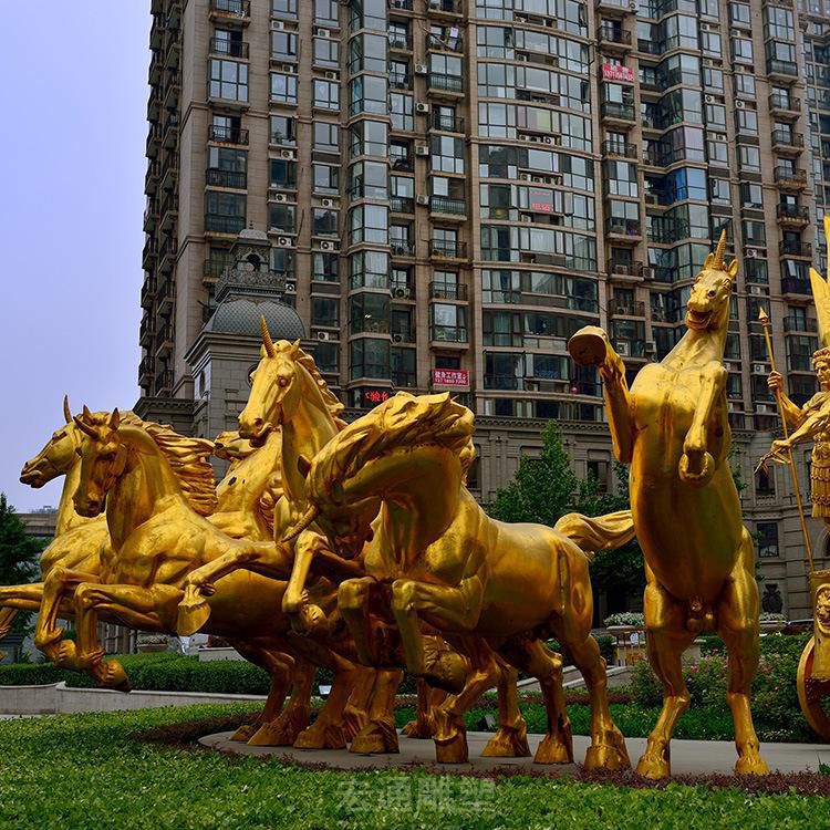 喷泉马公园景观铜雕
