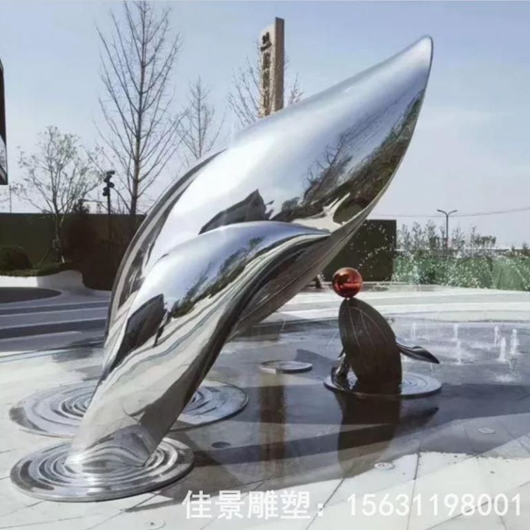抽象海豚不锈钢校园雕塑
