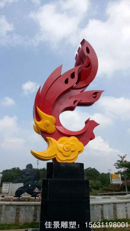 彩绘凤凰抽象不锈钢雕塑