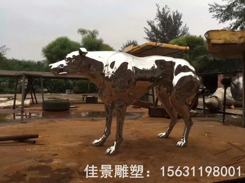 镜面狗动物不锈钢雕塑