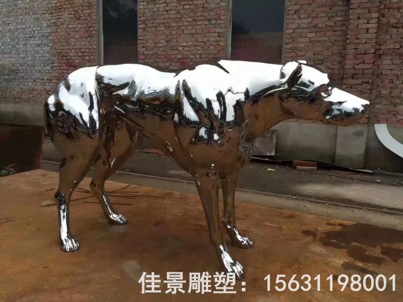 不锈钢镜面狗头景观雕塑