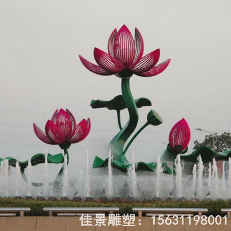 不锈钢户外荷花彩绘雕塑