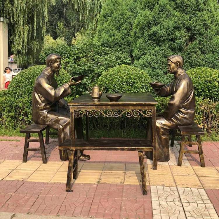 喝茶小品人物景观铜雕