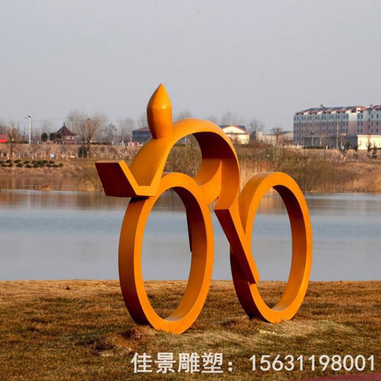 红色自行车园林不锈钢雕塑