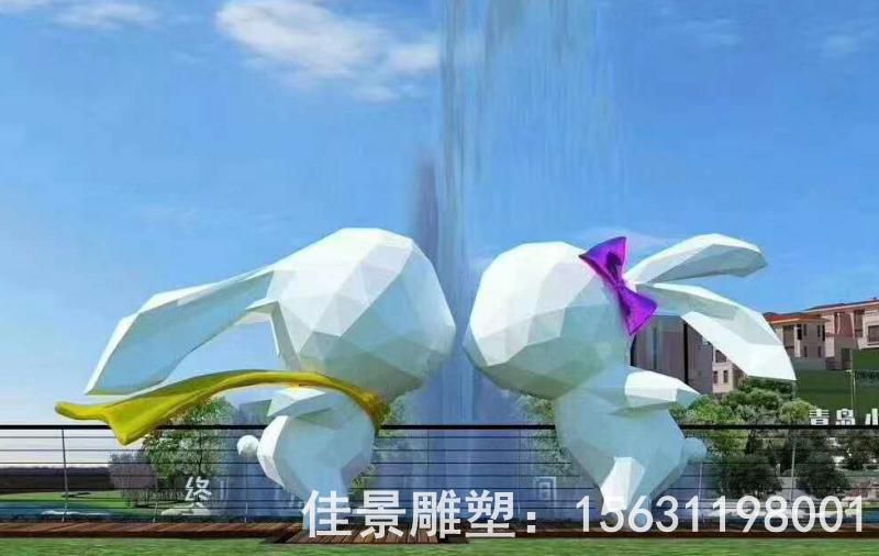 几何兔子抽象不锈钢雕塑