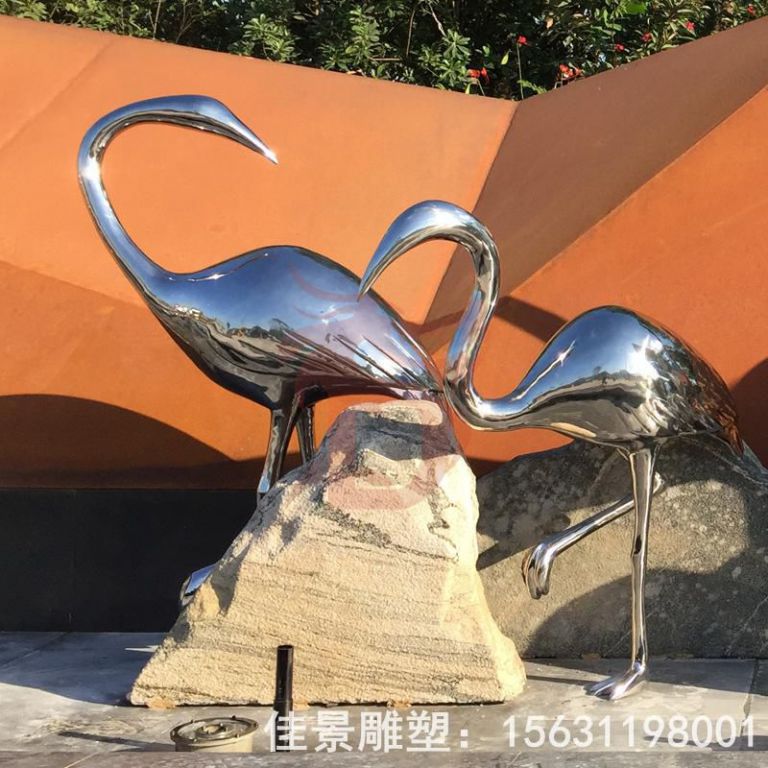 镜面仙鹤动物不锈钢雕塑