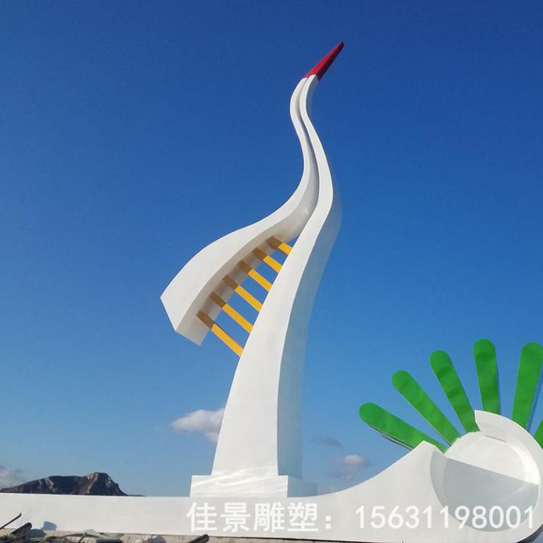 站姿镂空仙鹤不锈钢雕塑